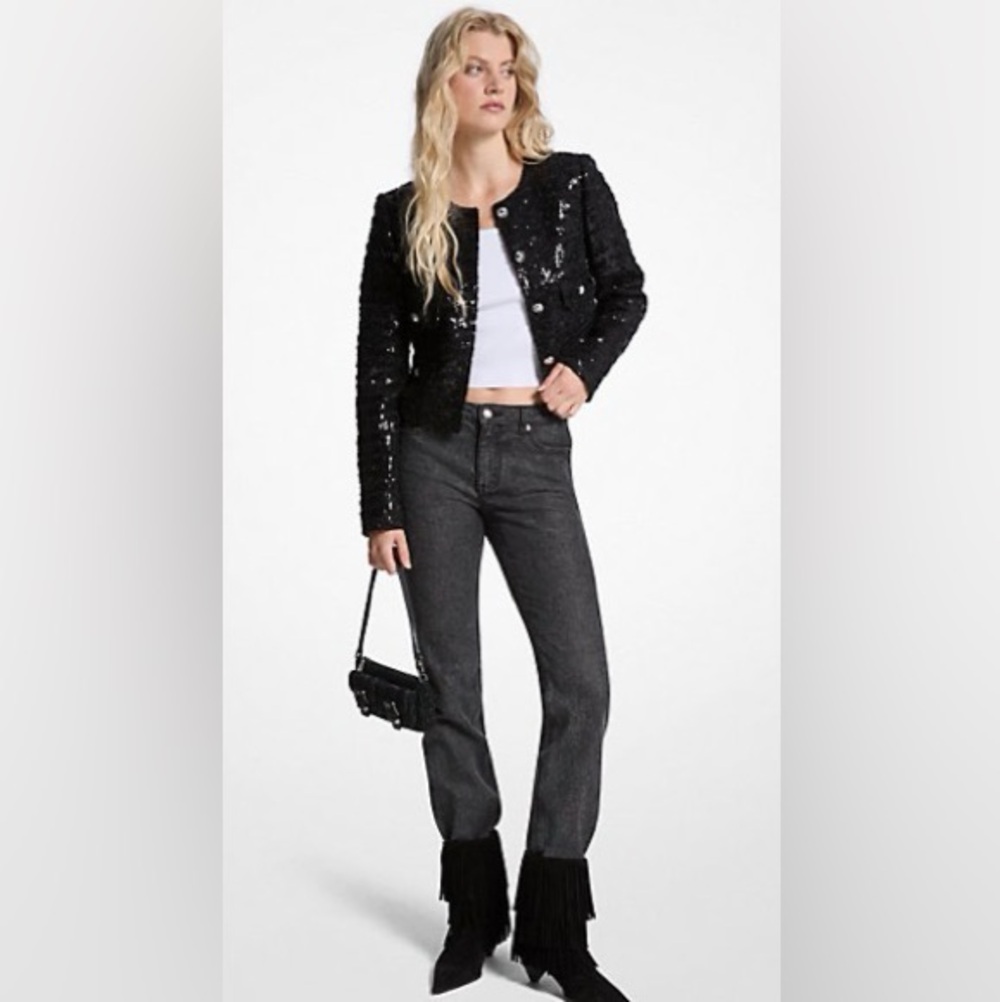 Sioni Black Textured Glittering Beaded Sweater Jacket (L) For Holiday Season 🌹
